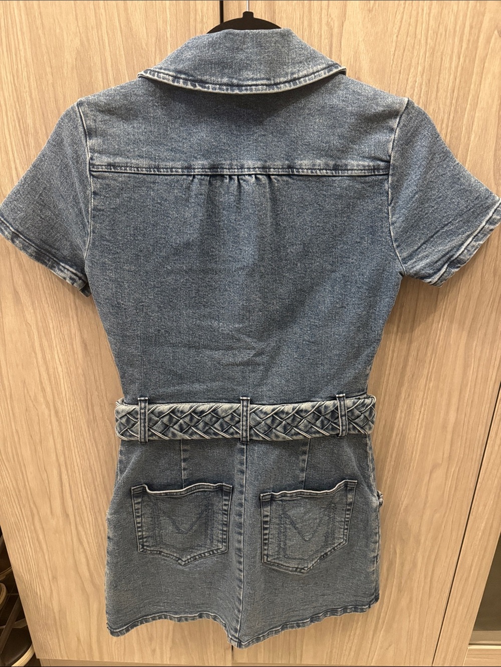 Show Me Your MuMu Blue Denim Zip-Front Mini Dress with Braided Belt - Picture 6 of 6